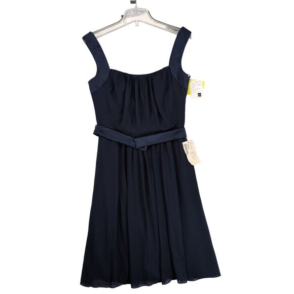 Vtg After Six Midnight Blue Satin Cocktail Dress Size 10, Chiffon Midi Sample - Picture 1 of 6